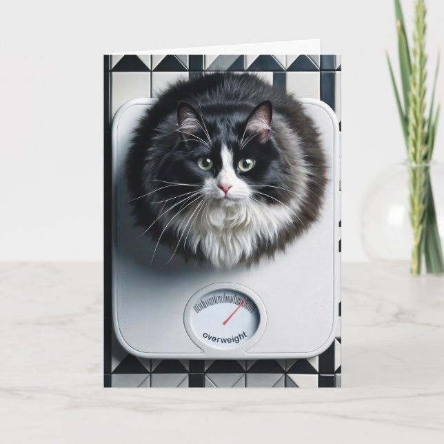 Carte Chat de l'humour de perte de poids sur une balance (Devant)