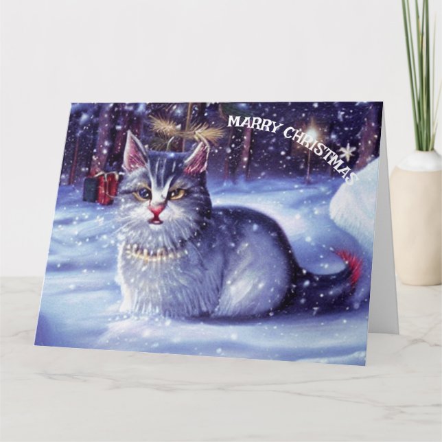 Carte Chat de neige de Noël (Devant)