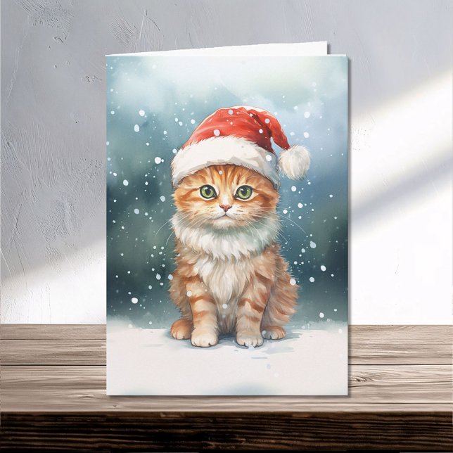 Carte Chat de Noël à Santa Hat en famille d'hiver (Créateur téléchargé)