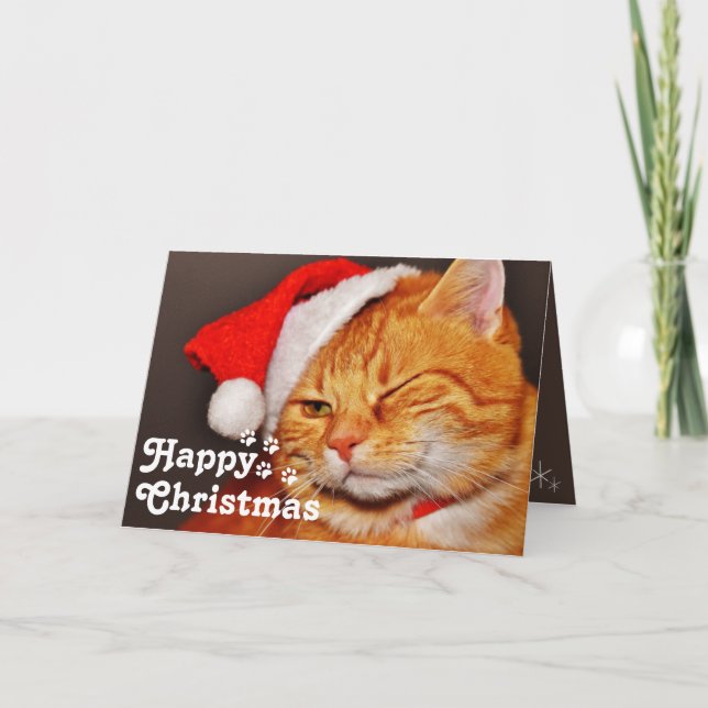 Carte Chat de Noël drôle clin d'œil Santa&Noël Unique    (Devant)