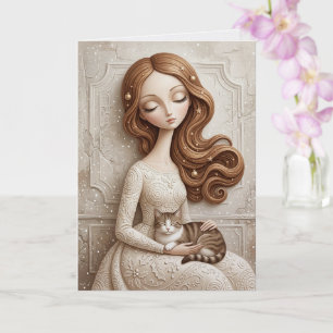 Carte Chat de Noël fantaisiste et art de la demoiselle d