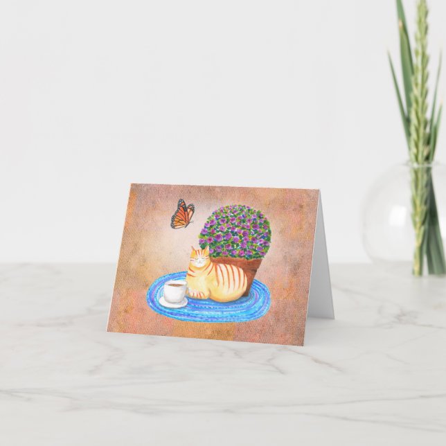 Carte Chat de salutation d'automne et papillon monarque  (Devant)