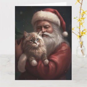 Carte Chat de Sibérie avec Noël Festif du Père Noël