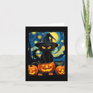 Carte Chat de sorcière Starry Nuit Van Gogh Retro Hallow