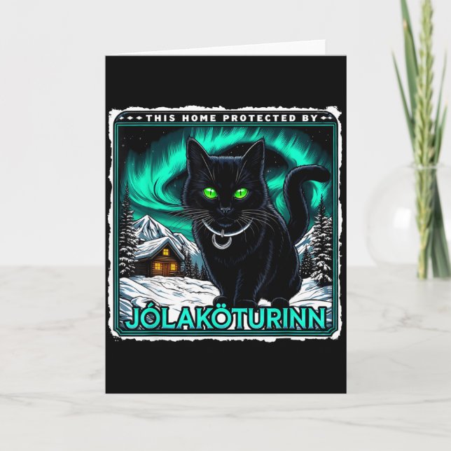 Carte Chat de Yule Rétro Islandais Cette Maison Protégée (Devant)