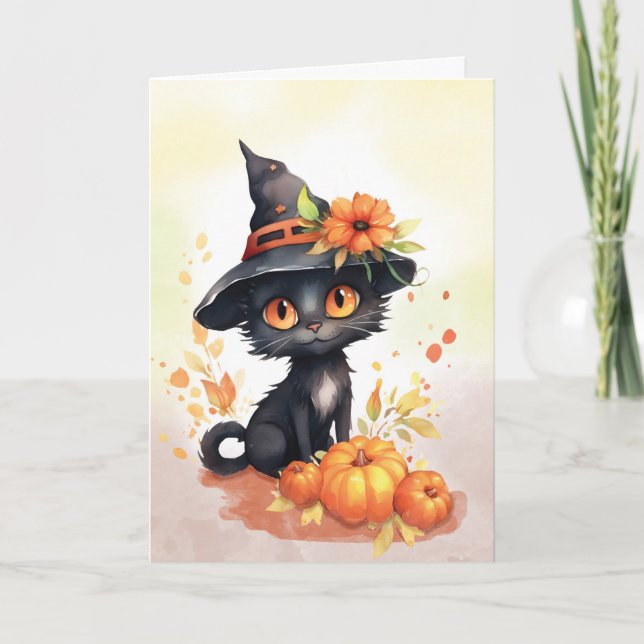 Carte Chat d'Halloween doux (Devant)
