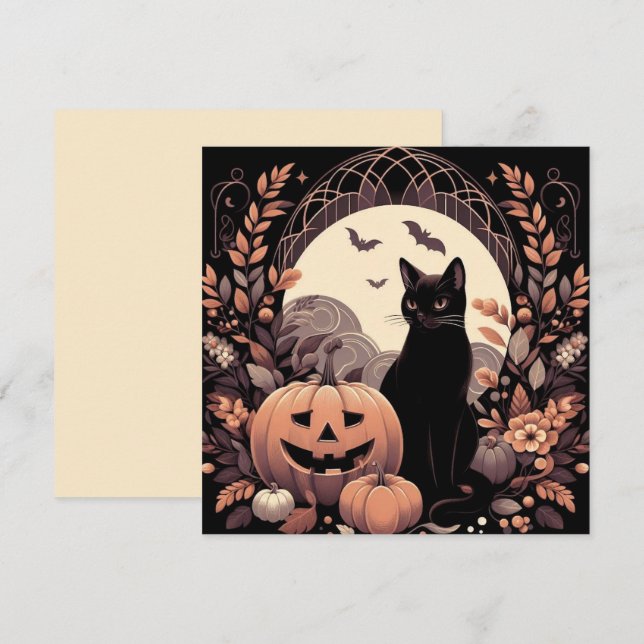Carte Chat d'Halloween et citrouille de Jack-o'-lantern  (Devant / Derrière)
