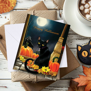 Carte Chat d'Halloween noir