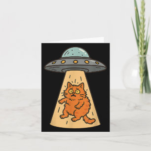 Carte Chat Drôle Alien Abduction Ufo Engin Spatial Kitty