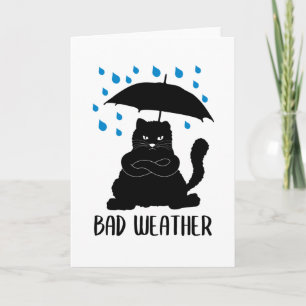 Carte Chat drôle avec un parapluie mauvais temps