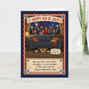 Carte Chat drôle du 4 juillet Patriote Humour de chat Fe