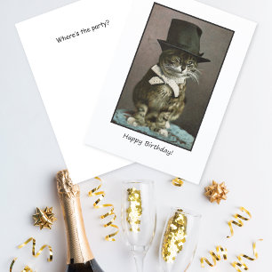 Carte Chat drôle en Casquette Anniversaire