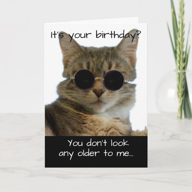 Carte Chat drôle porter des lunettes Anniversaire (Devant)
