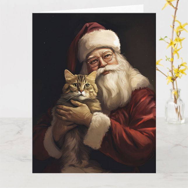 Carte Chat du Bengale avec Noël du Père Noël (Fleur jaune)
