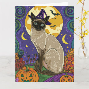 Carte Chat éffrayant Siamese Halloween sorcière et Citro
