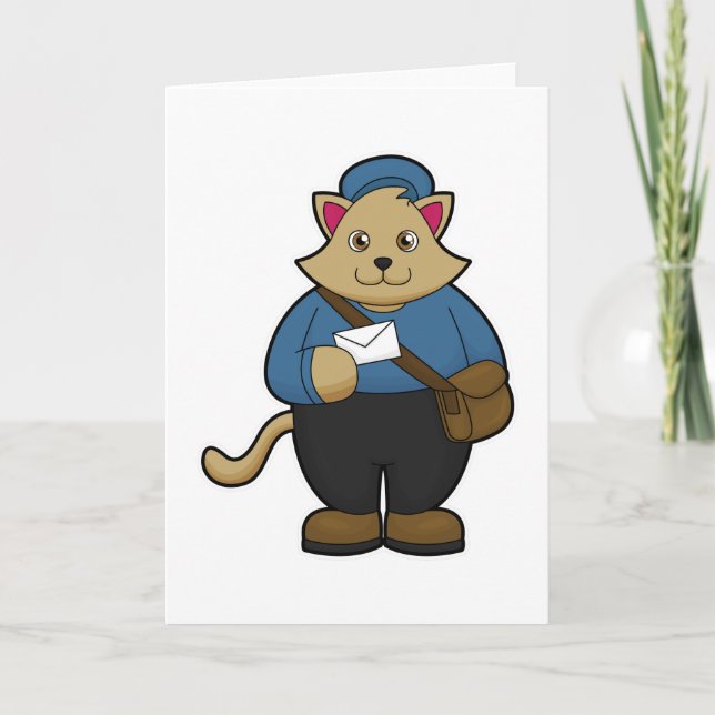 Carte Chat en facteur avec enveloppe et sac (Devant)