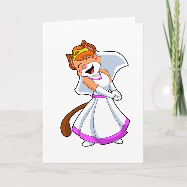 Carte Chat en Mariée avec robe Mariage et couronne (Devant)