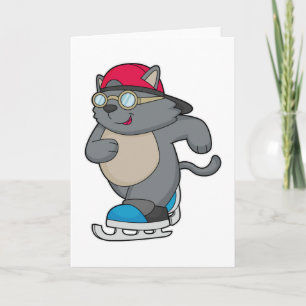 Carte Chat en patinage sur glace avec patins sur glace