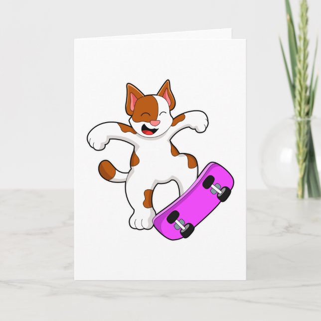 Carte Chat en patineur avec planche à roulettes (Devant)
