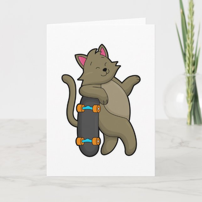 Carte Chat en patineur avec planche à roulettes (Devant)