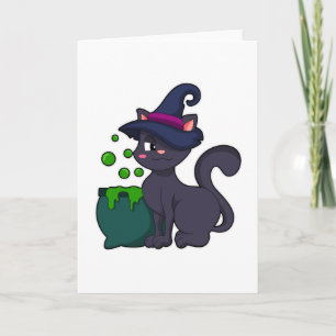 Carte Chat en sorcière avec Cauldron