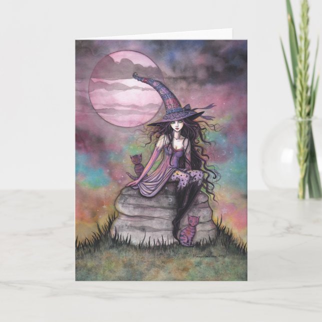 Carte Chat en sorcière Twilight enchantée Halloween Art (Devant)
