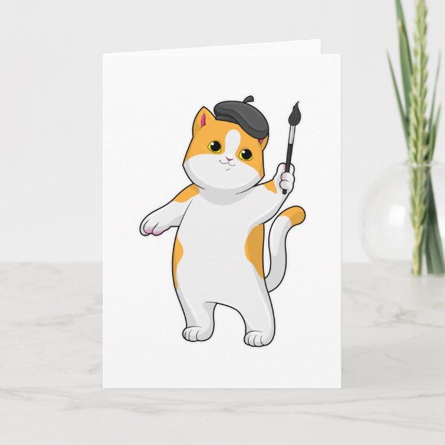 Carte Chat en tant que Peintre avec pinceau (Devant)