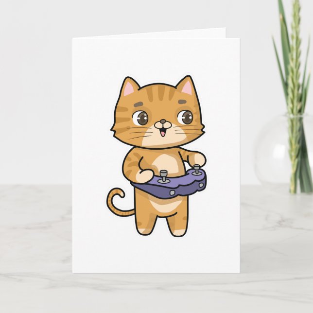 Carte Chat en train de jouer avec manette (Devant)