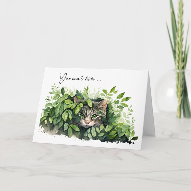 Carte Chat En Vert Feuille Anniversaire Humour (Devant)