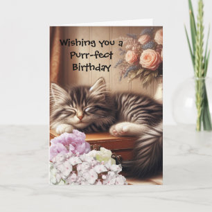 Carte Chat endormi d'anniversaire 