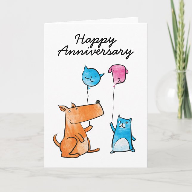 Carte Chat et chien avec Balloons Anniversaire Card (Devant)