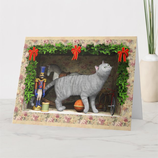 Carte Chat et décorations de Noël (Devant)