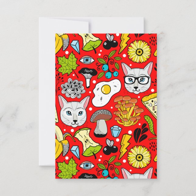 Carte Chat et oeuf sur le rouge (Devant)