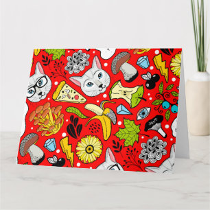 Carte Chat et oeuf sur le rouge