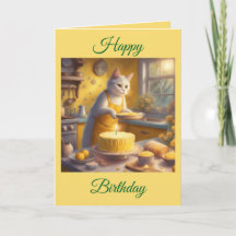 Chat Fantaisiste Faisant un Gâteau d'Anniversaire