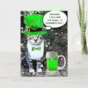 CARTE CHAT FÊTE DES PÈRES AVEC BIÈRE IRLANDAISE VERTE