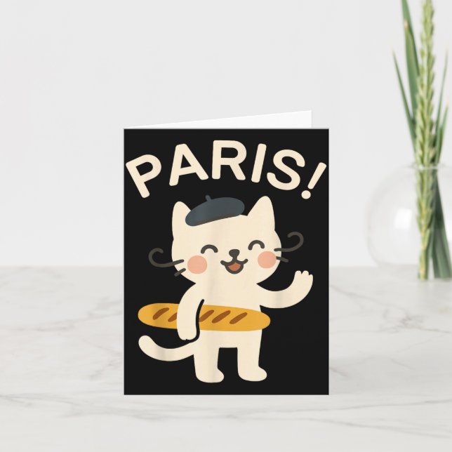 Carte Chat Français Avec Baguette Chat Mignon Paris Drôl (Devant)