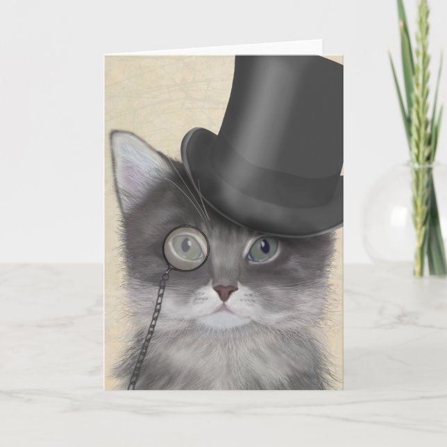 Carte Chat gris avec chapeau supérieur (Devant)