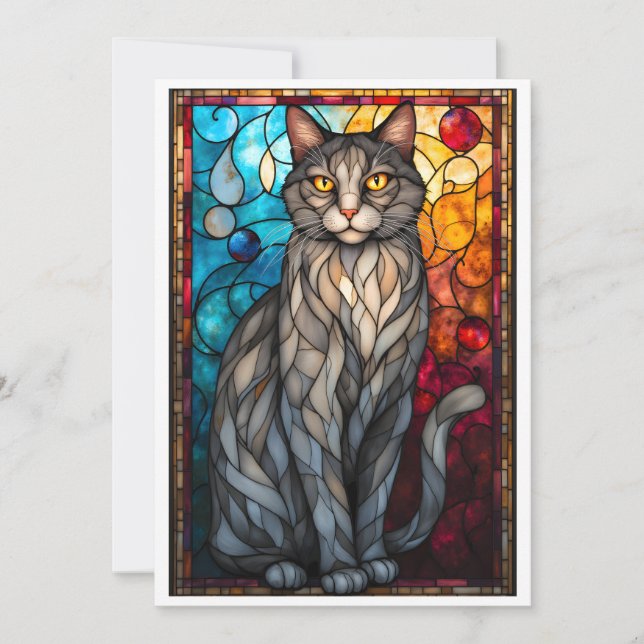 Carte Chat gris de style vitrail (Devant)