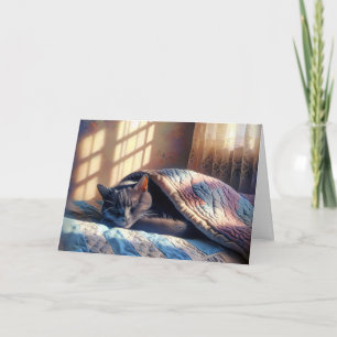 Carte Chat gris dormant d'anniversaire