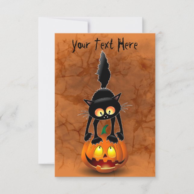 Carte Chat Halloween personnage de dessin effrayé debout (Devant)
