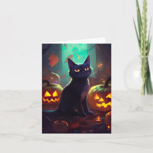 Carte Chat Halloween Tuxedo Avec Peur Citrouille