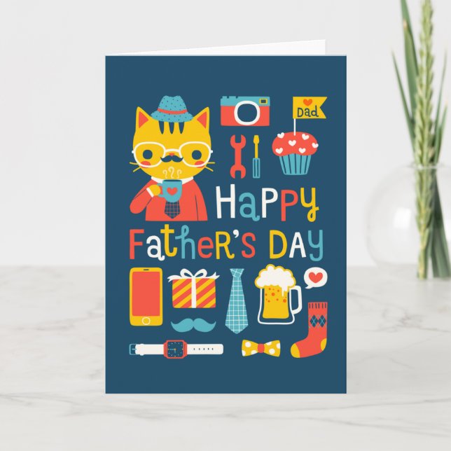 Carte Chat heureux de père de fête des pères (Devant)