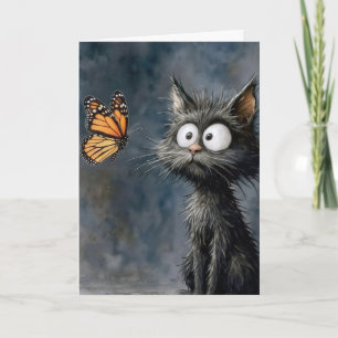 Carte Chat hirsute d'anniversaire avec papillon