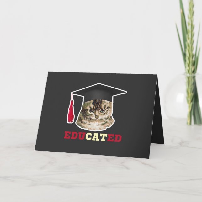 Carte Chat instruit portant une casquette de graduation (Devant)