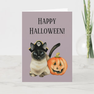Carte Chat Jack-o'-lantern Halloween heureux de pirate