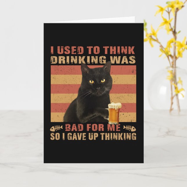 Carte Chat Je Pensais Que Boire Était Mauvais Chat Noir  (Fleur jaune)