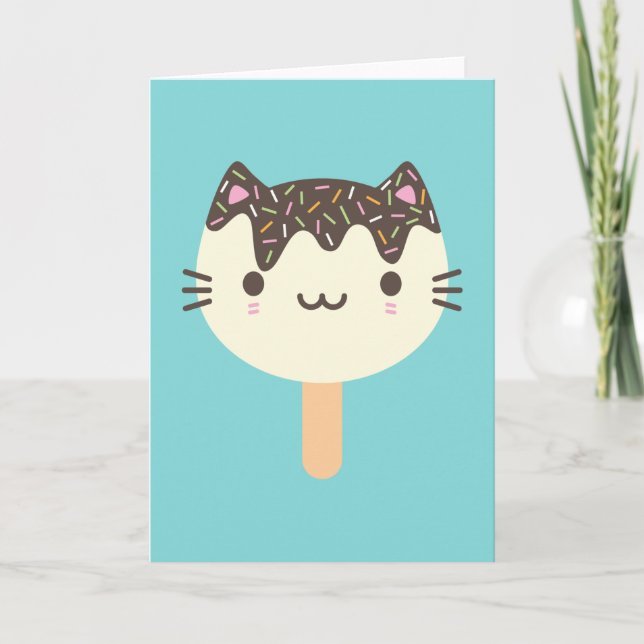 Carte Chat Kawaii Sucette Glacée (Devant)