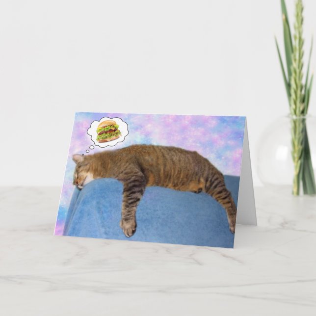 Carte Chat Lazy Et Cheeseburger Anniversaire (Devant)