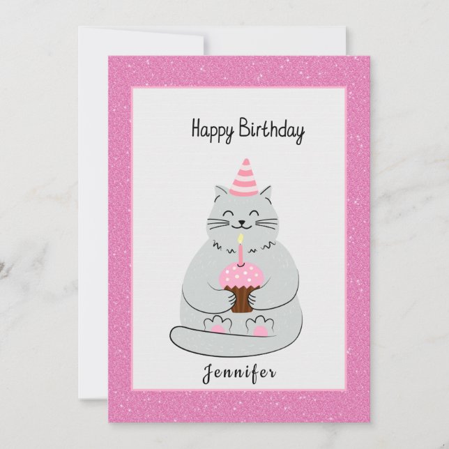 Carte Chat mignon Anniversaire Avec Message (Devant)